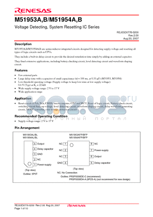 M51953A datasheet - Voltage Detecting, System Resetting IC Series