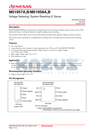 M51957A datasheet - Voltage Detecting, System Resetting IC Series