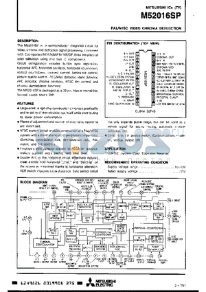 M52016SP datasheet - PAL/ NTSC VIDEO CHROMA DEFLECTION