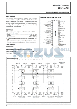 M52732SP datasheet - 3-CHANNEL VIDEO AMPLIFICATION