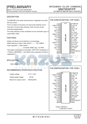 M52790SP datasheet - AV SWITCH with I2C BUS CONTROL