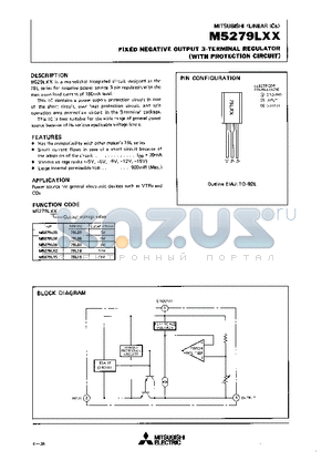 M5279L12 datasheet - FIXED NEGATIVE OUTPUT 3-TERMINAL REGULATOR(WITH PROTECTION CIRCUIT)