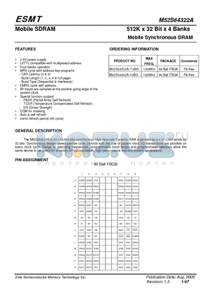 M52S64322A-7.5BG datasheet - 512K x 32 Bit x 4 Banks Mobile Synchronous DRAM