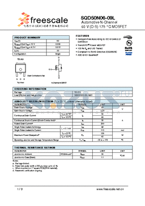 SQD50N06-09L datasheet - Automotive N-Channel 60 V (D-S) 175 `C MOSFET