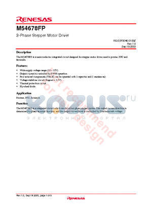 M54678FP datasheet - 2-Phase Stepper Motor Driver