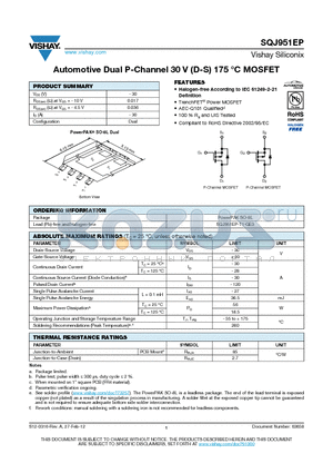 SQJ951EP datasheet - Automotive Dual P-Channel 30 V (D-S) 175 `C MOSFET