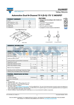 SQJ980EP datasheet - Automotive Dual N-Channel 75 V (D-S) 175 `C MOSFET