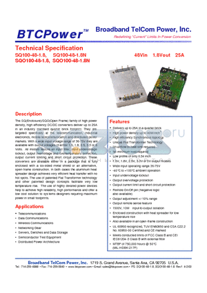 SQO100-48-1.8 datasheet - 48Vin 1.8Vout 25A