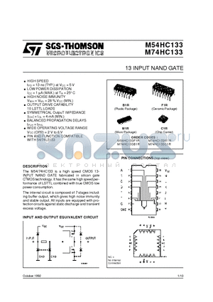 M54HC133F1R datasheet - 13 INPUT NAND GATE