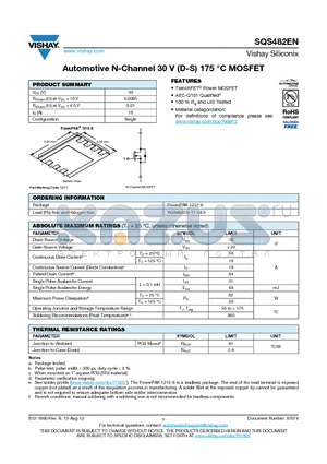 SQS482EN datasheet - Automotive N-Channel 30 V (D-S) 175 `C MOSFET