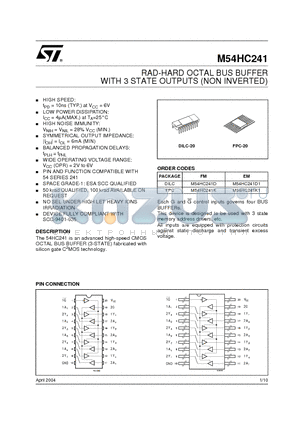 M54HC241D1 datasheet - RAD-HARD OCTAL BUS BUFFER WITH 3 STATE OUTPUTS (NON INVERTED)