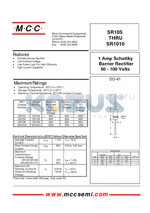 SR106 datasheet - 1 Amp Schottky Barrier Rectifier 50 - 100 Volts