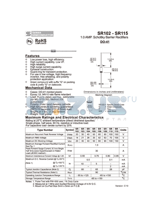 SR106 datasheet - 1.0 AMP. Schottky Barrier Rectifiers