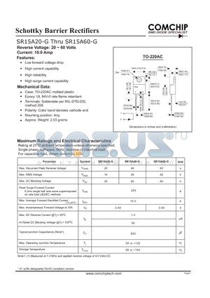 SR15A60-G datasheet - Schottky Barrier Rectifiers