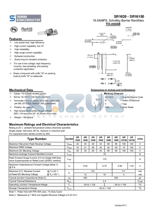 SR1620_11 datasheet - 16.0AMPS. Schottky Barrier Rectifiers