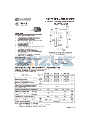 SR20150 datasheet - 20.0 AMPS. Schottky Barrier Rectifiers