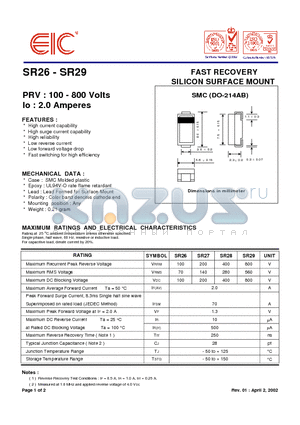 SR26 datasheet - FAST RECOVERY SILICON SURFACE MOUNT