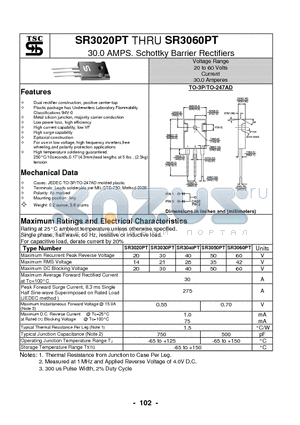 SR3020PT datasheet - 30.0 AMPS. Schottky Barrier Rectifiers