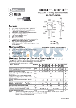 SR3050PT datasheet - 30.0 AMPS. Schottky Barrier Rectifiers