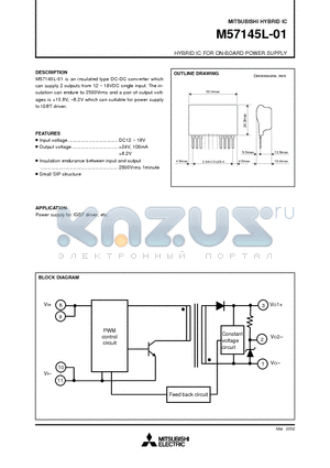 M57145L-01 datasheet - HYBRID IC FOR ON-BOARD POWER SUPPLY