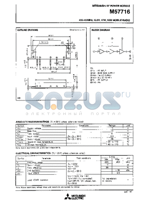 M57716 datasheet - 430-450MHz 12.5V,17W,SSB MOBILE RADIO