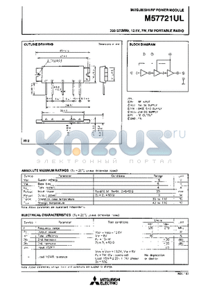 M57721UL datasheet - 335-370MHz 12.5V,7W,FM PORTABLE RADIO