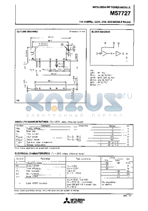 M57727 datasheet - 144-148MHz 12.5V,37W,SSB MOBILE RADIO