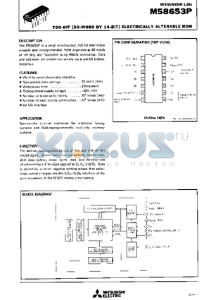 M58653P datasheet - 700 BIT ELECTRICALLY ALTERABLE ROM