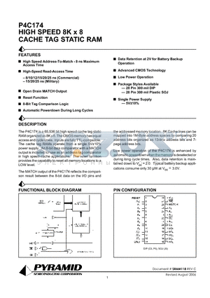 P4C174-25PMB datasheet - HIGH SPEED 8K x 8 CACHE TAG STATIC RAM