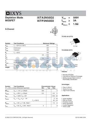 IXTP3N50D2 datasheet - Depletion Mode MOSFET