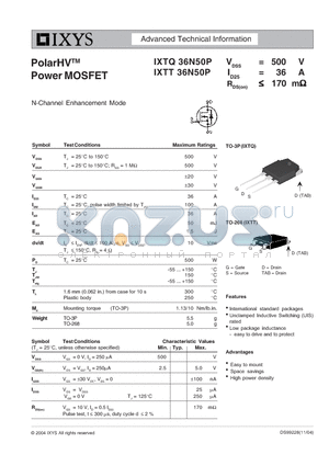 IXTT36N50P datasheet - N-Channel Enhancement Mode