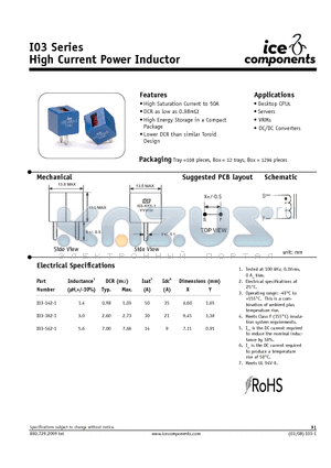 I03-302-1 datasheet - High Current Power Inductor