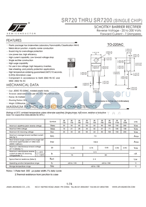 SR7200 datasheet - SCHOTTKY BARRIER RECTIFIER