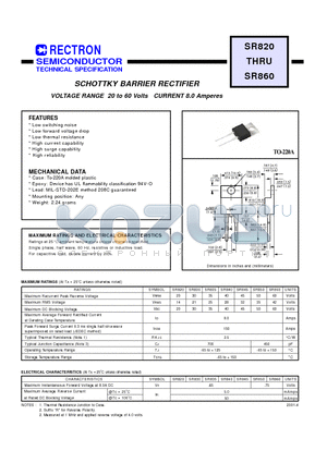 SR820 datasheet - SCHOTTKY BARRIER RECTIFIER (VOLTAGE RANGE 20 to 60 Volts CURRENT 8.0 Amperes)