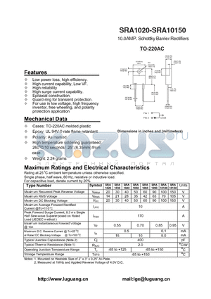 SRA1020 datasheet - 10.0AMP. Schottky Barrier Rectifiers