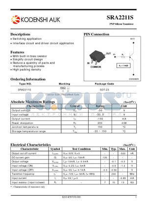 SRA2211S datasheet - PNP Silicon Transistor