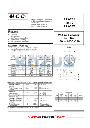 SRA256 datasheet - 25Amp Recover Rectifier 50 to 1000 Volts