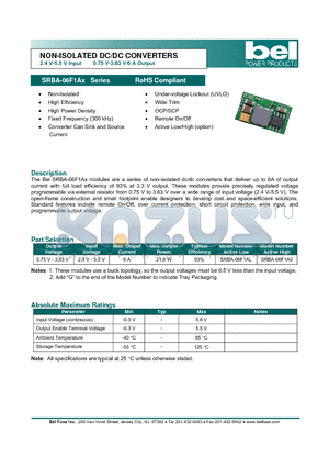 SRBA-06F1AX datasheet - NON-ISOLATED DC/DC CONVERTERS 2.4 V-5.5 V Input 0.75 V-3.63 V/6 A Output