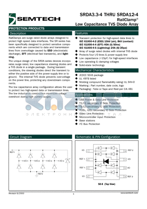 SRDA3.3-4 datasheet - RailClamp^ Low Capacitance TVS Diode Array