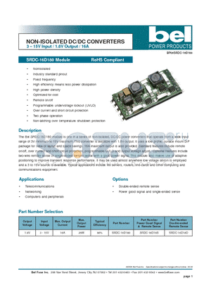 SRDC-16D18D datasheet - NON-ISOLATED DC/DC CONVERTERS 3 - 15V Input / 1.8V Output / 16A