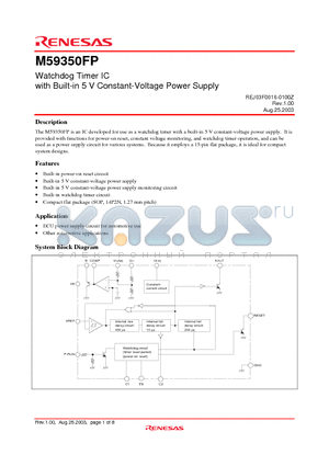 M59350FP datasheet - Watchdog Timer IC with Built-in 5 V Constant-Voltage Power Supply