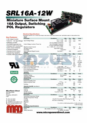 SRL16A-12W datasheet - Miniature Surface Mount 16A Output, Switching POL Regulators