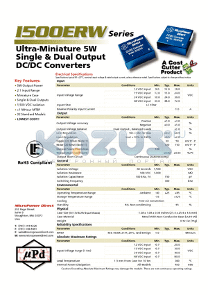 I525ERW datasheet - Ultra-Miniature 5W Single & Dual Output DC/DC Converters