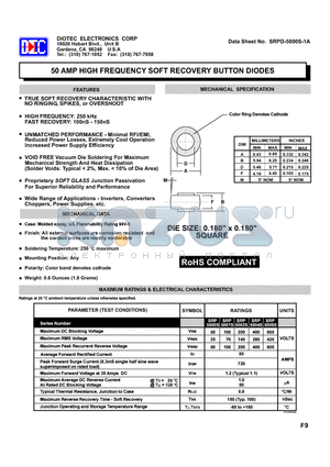 SRP5001S datasheet - 50 AMP HIGH FREQUENCY SOFT RECOVERY BUTTON DIODES