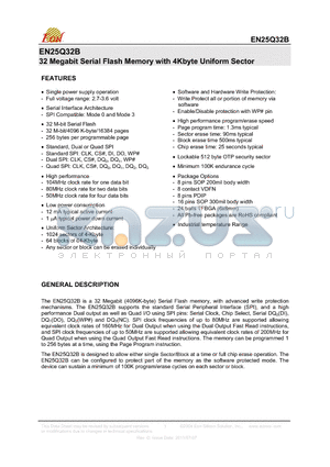 EN25Q32B-104BBIP datasheet - 32 Megabit Serial Flash Memory with 4Kbyte Uniform Sector