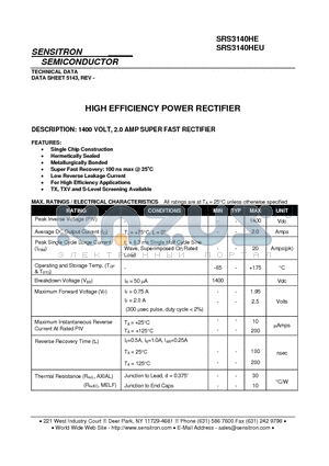 SRS3140HEU datasheet - HIGH EFFICIENCY POWER RECTIFIER