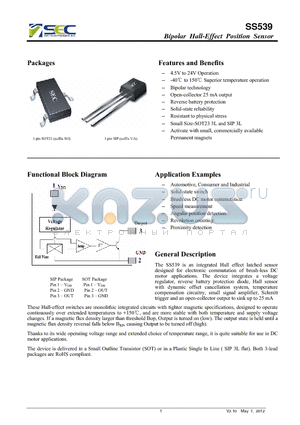 SS539 datasheet - Bipolar Hall-Effect Position Sensor