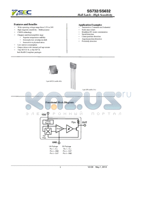 SS732 datasheet - Hall Latch - High Sensitivity