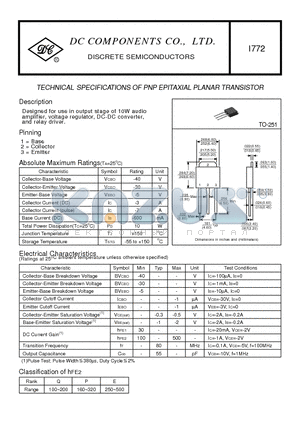 I772 datasheet - TECHNICAL SPECIFICATIONS OF PNP EPITAXIAL PLANAR TRANSISTOR