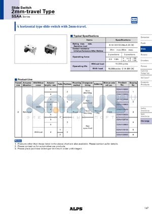 SSAA datasheet - 2mm-travel Type